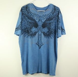 Affliction Wings Cross T- Shirt Men's 2XL Blue
